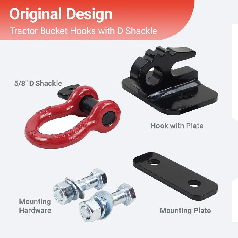 REDTEE 3/8 inch Tractor Bucket Grab Hook with 5/8 inch Tie Down D-Ring Shackle(2 Pack), Bolt On Tow Hook Mount with Bracket Plate, Max Tow Capacity 10,000 lbs. Black Coating - Image 5